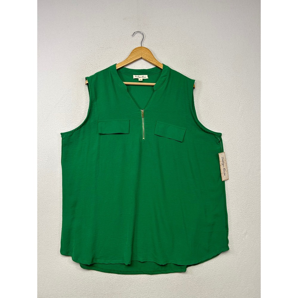 Business Casual Indigo Rose Womens 3X Green Zip V-Neck Sleeveless Blouse Career